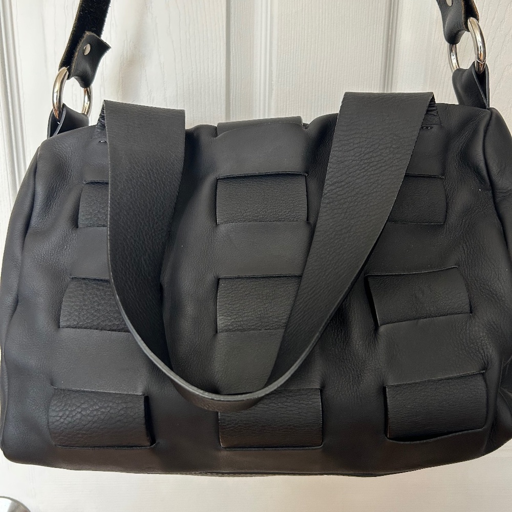 Fausto Santini Italy Black Woven Leather bag